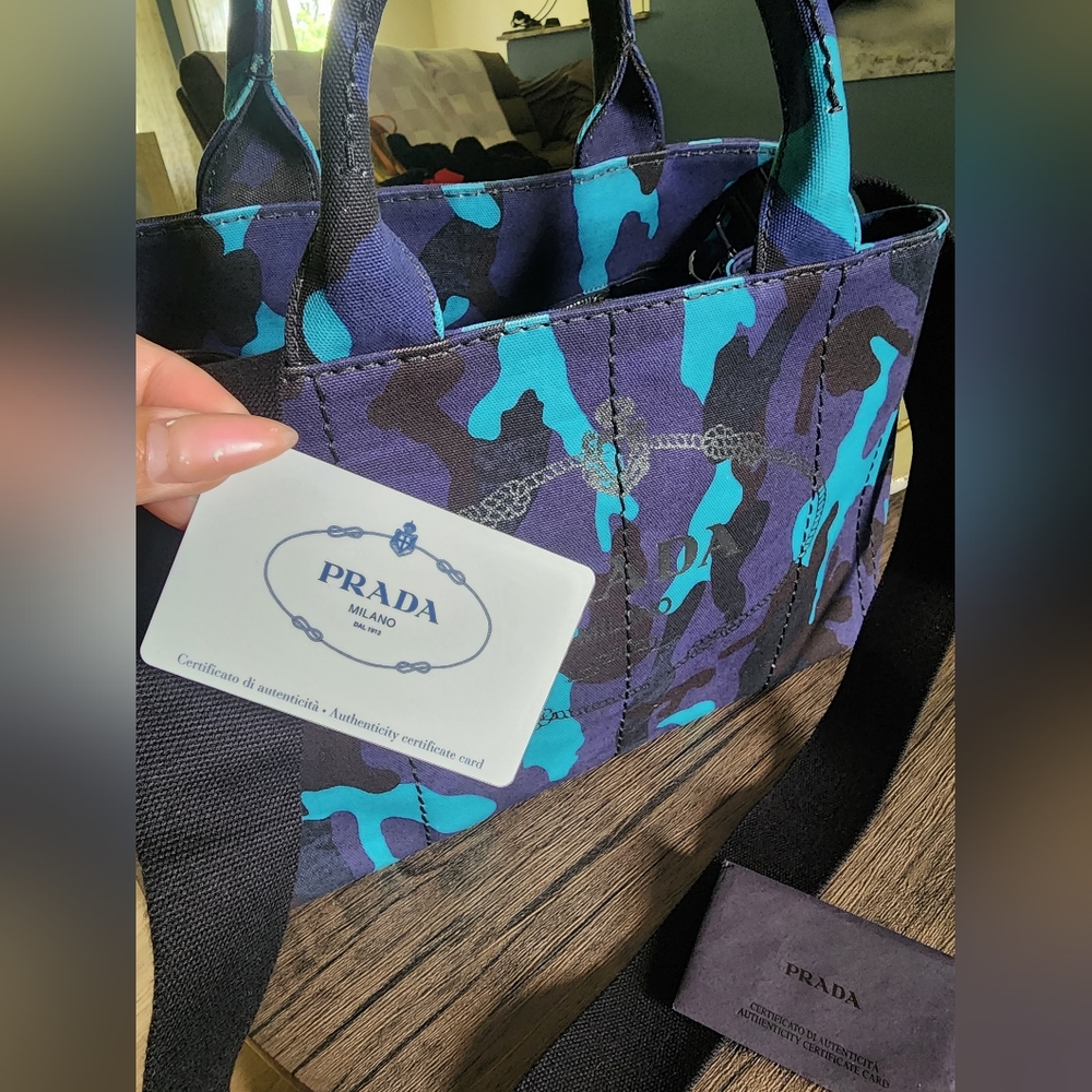 Authentic Prada Purple Camouflage 2way Hand Bag Or Crossbody Bag